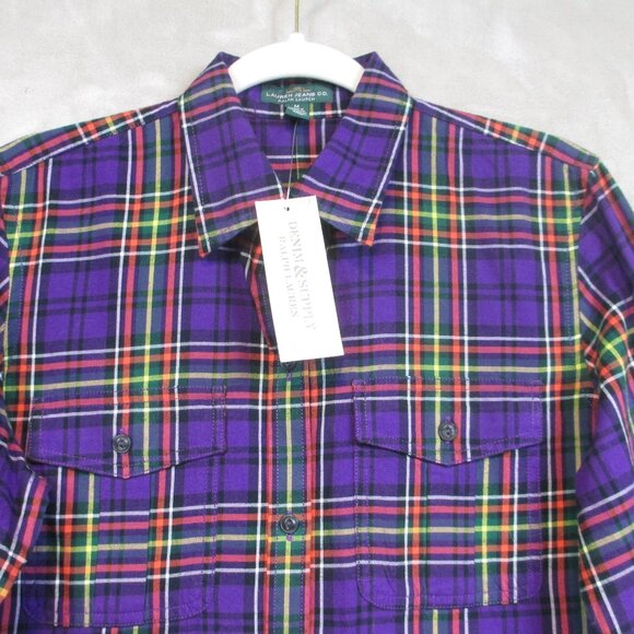 NWT LRL Lauren Jeans Co Size Medium Flannel Plaid Shirt Roll Tab Sleeve Pockets - Picture 3 of 10